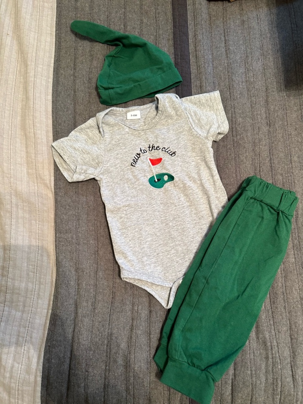 Baby Golf Onesie Set with Green Hat & Pants